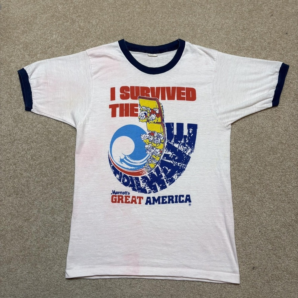 Vtg 70s Marriott's Great America Tidal Wave Shirt Small Ringer Pre Six Flags IL